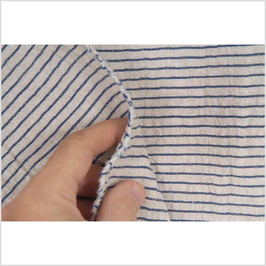 Natural color neutral hemp cotton linen mix cloth off-white blue stripe ethnic tribal home decor pillow runner table cloth bedspread PHA19