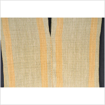 Natural dye striped cotton ethnic handwoven shirt textile pale green yellow runner tribal fabric ethnic home decor boho Karen Hmong FU68