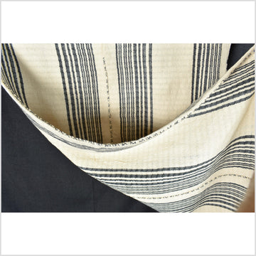 Natural organic dye cotton, handwoven neutral cream gray stripe tribal textile, Karen Hmong fabric, Thai boho throw RB1