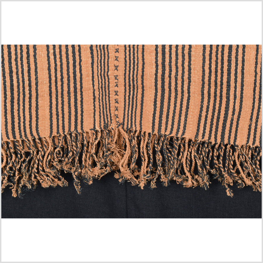 Natural organic dye cotton, handwoven neutral earth tone tribal textile, Karen Hmong fabric, Thai boho throw NN48
