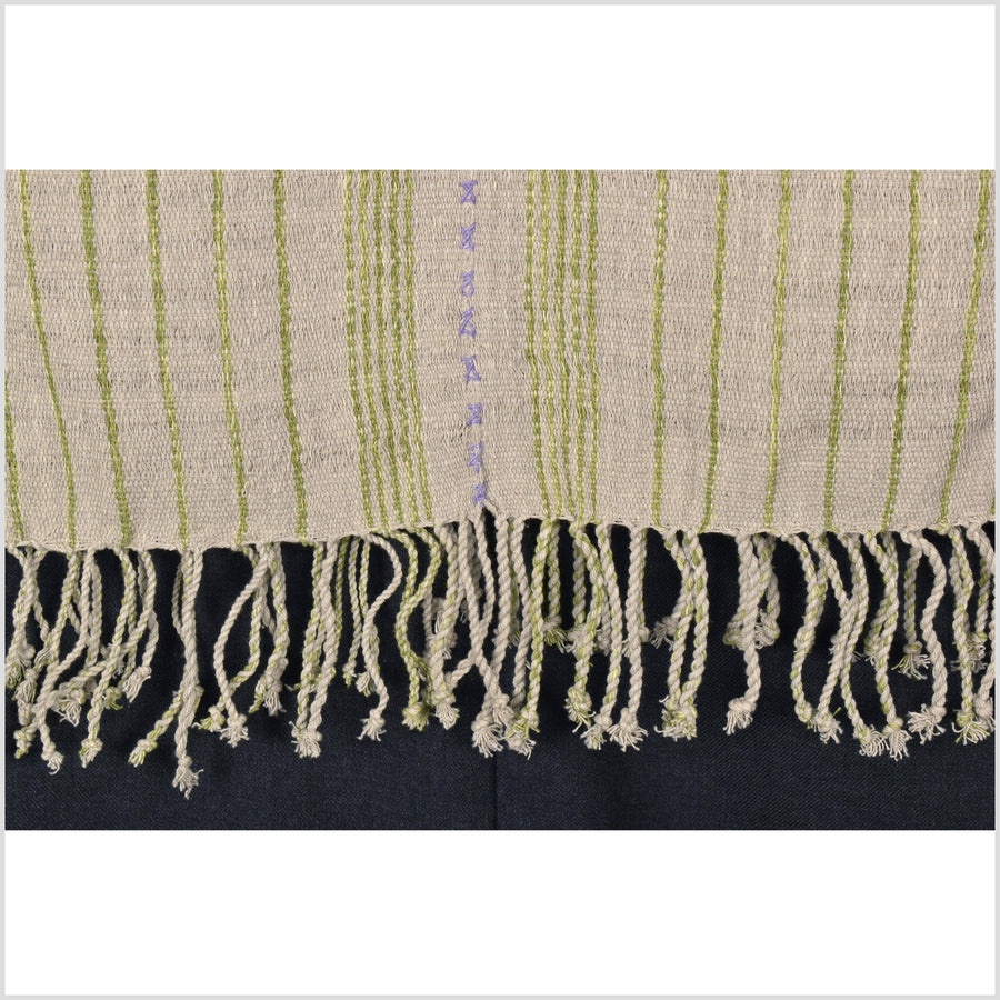 Natural organic dye cotton, handwoven neutral earth tone tribal textile, Karen Hmong fabric, Thai striped boho throw JK51