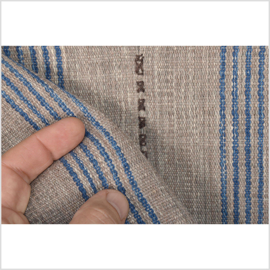 Natural organic dye cotton, handwoven neutral earth tone tribal textile, Karen Hmong fabric, Thai striped boho throw JK61