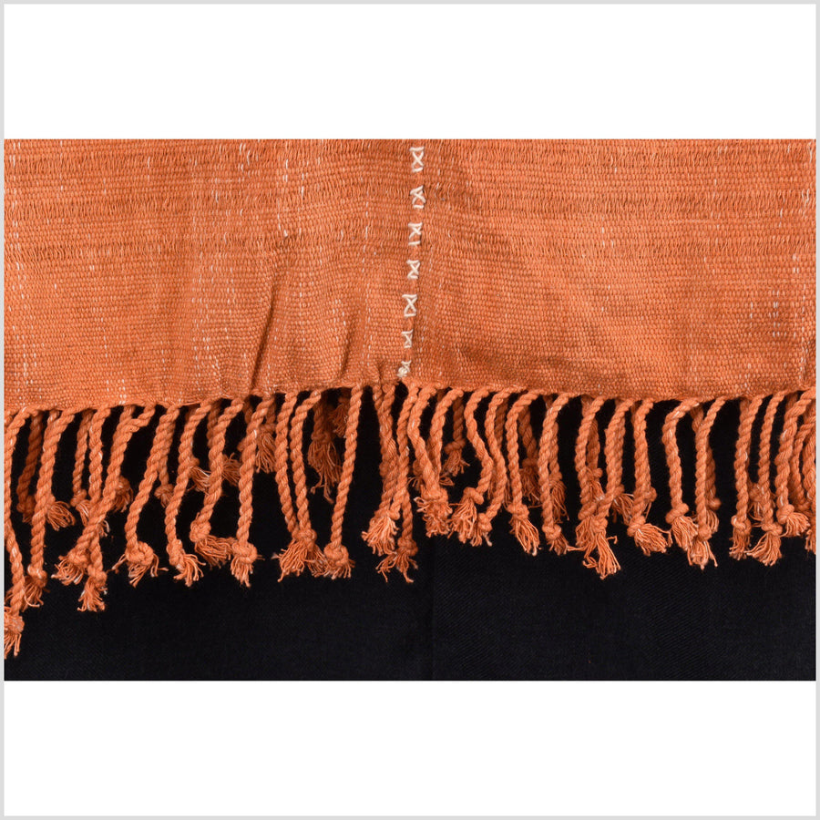 Natural organic dye cotton, handwoven neutral earth tone tribal textile, Karen Hmong fabric, Thai striped boho throw KK36