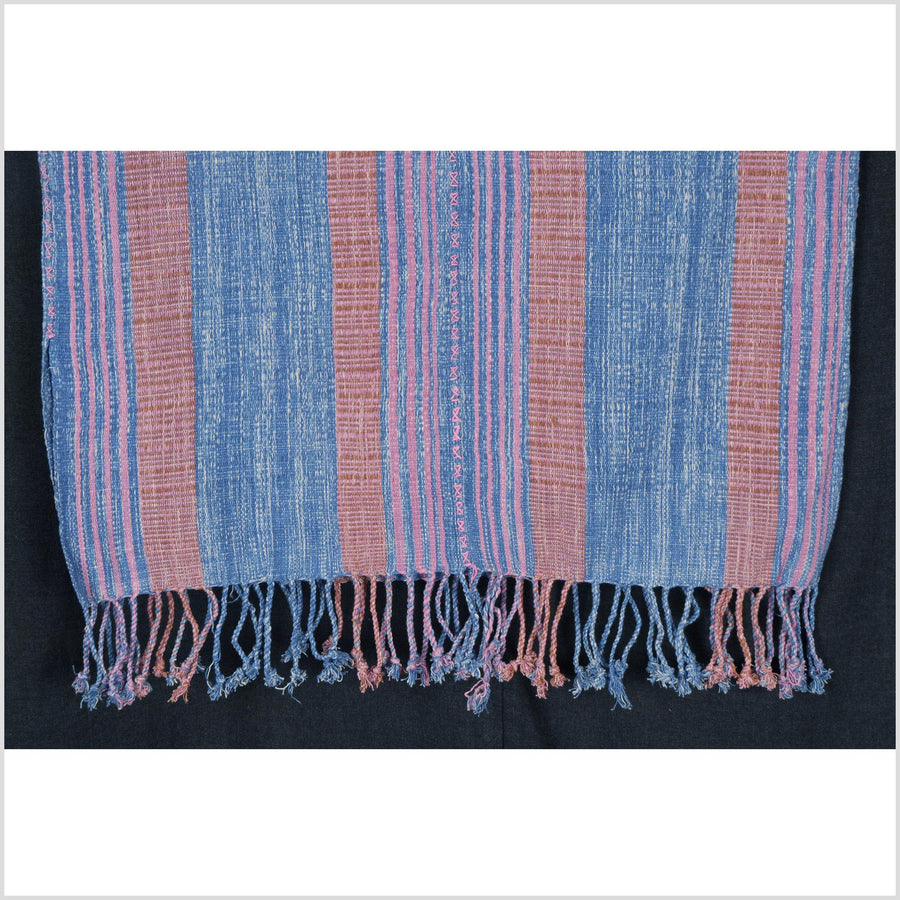 Natural organic dye cotton, handwoven neutral earth tone tribal textile, Karen Hmong fabric, Thai striped boho throw KL1