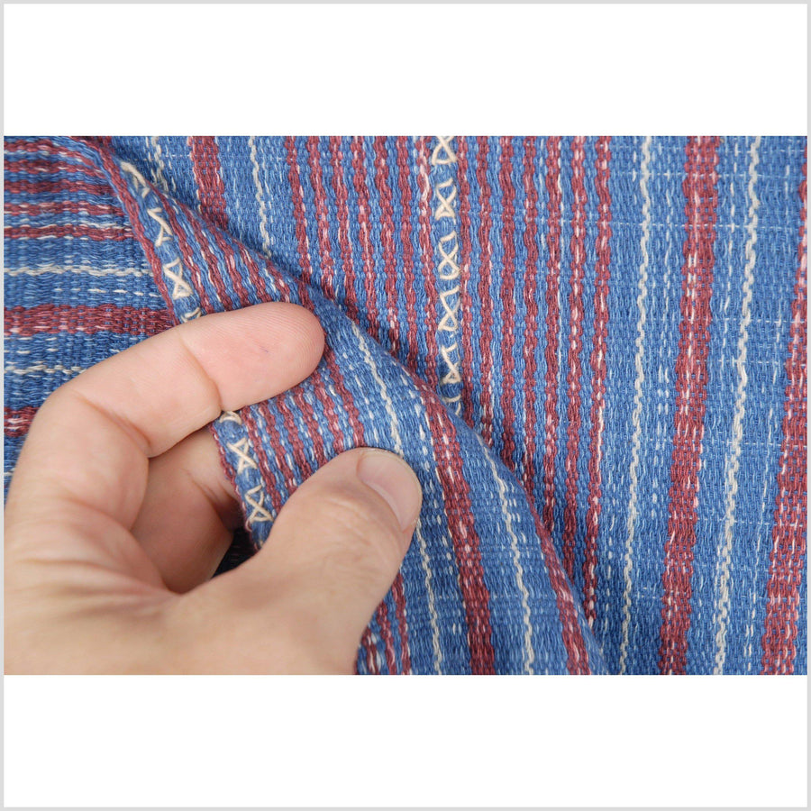 Natural organic dye cotton, handwoven neutral earth tone tribal textile, Karen Hmong fabric, Thai striped boho throw KL2
