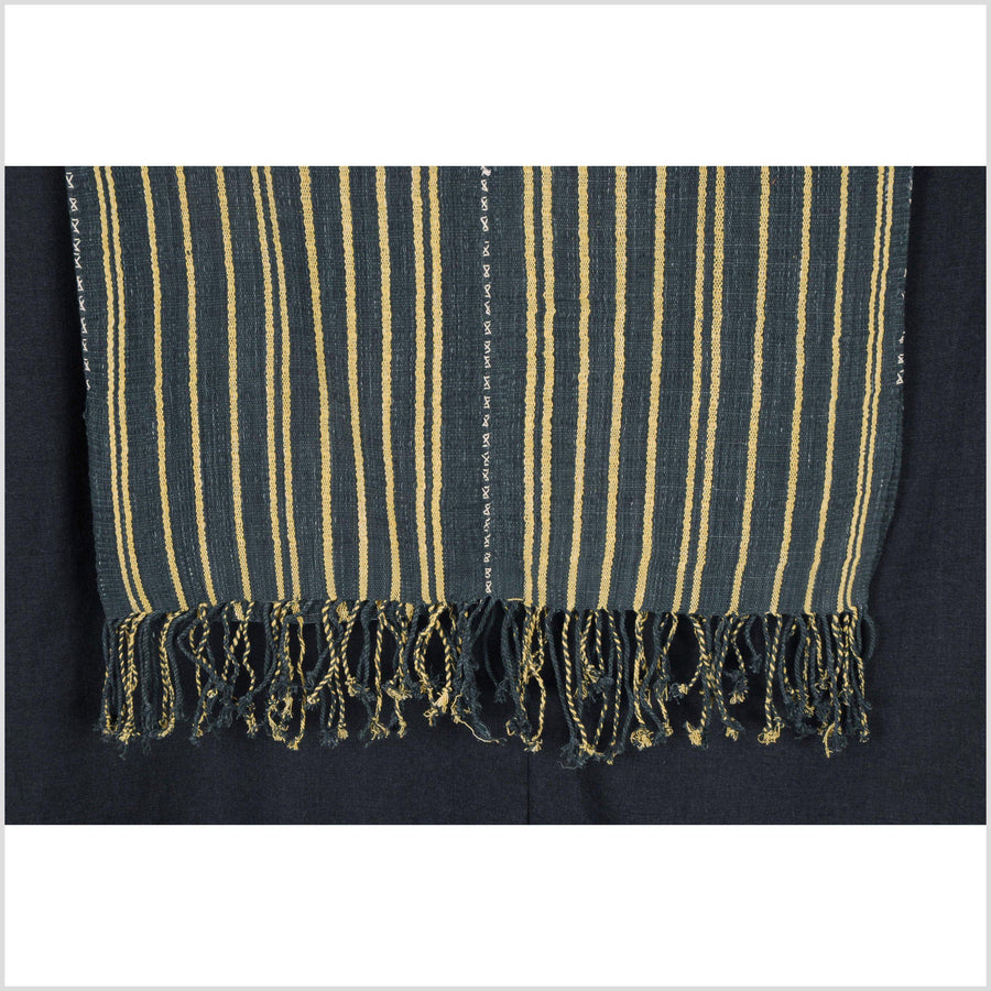 Natural organic dye cotton, handwoven neutral earth tone tribal textile, Karen Hmong fabric, Thai striped boho throw KL6