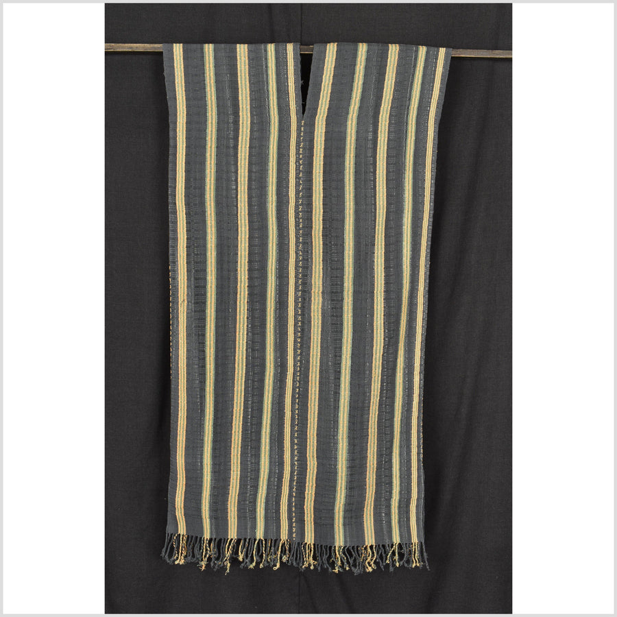Natural organic dye cotton, handwoven neutral earth tone tribal textile, Karen Hmong fabric, Thai striped boho throw MM50