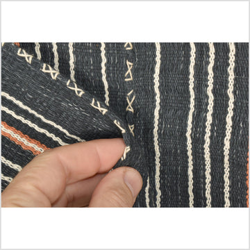 Natural organic dye cotton, handwoven neutral earth tone tribal textile, Karen Hmong fabric, Thai striped boho throw MM54