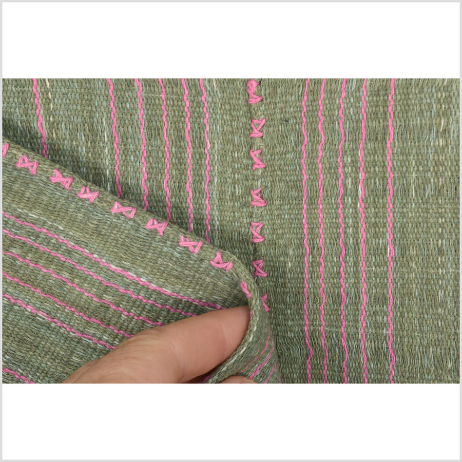 Natural organic dye cotton, handwoven neutral earth tone tribal textile, Karen Hmong fabric, Thai striped boho throw MM57