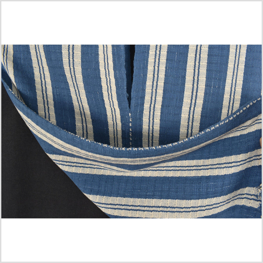 Natural organic dye cotton, handwoven neutral earth tone tribal textile, Karen Hmong fabric, Thai striped boho throw MM75