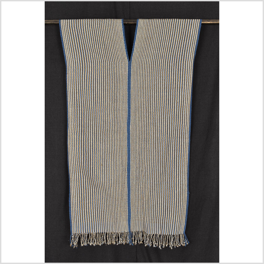 Natural organic dye cotton, handwoven neutral earth tone tribal textile, Karen Hmong fabric, Thai striped boho throw MM77