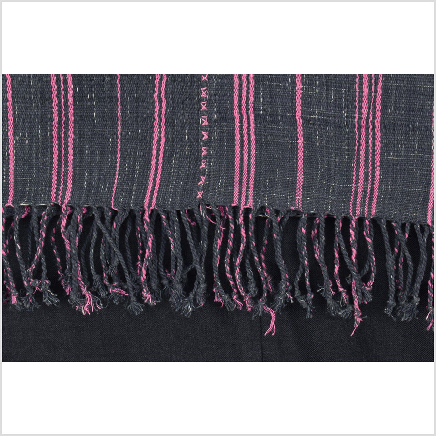 Natural organic dye cotton, handwoven neutral earth tone tribal textile, Karen Hmong fabric, Thai striped boho throw NN15
