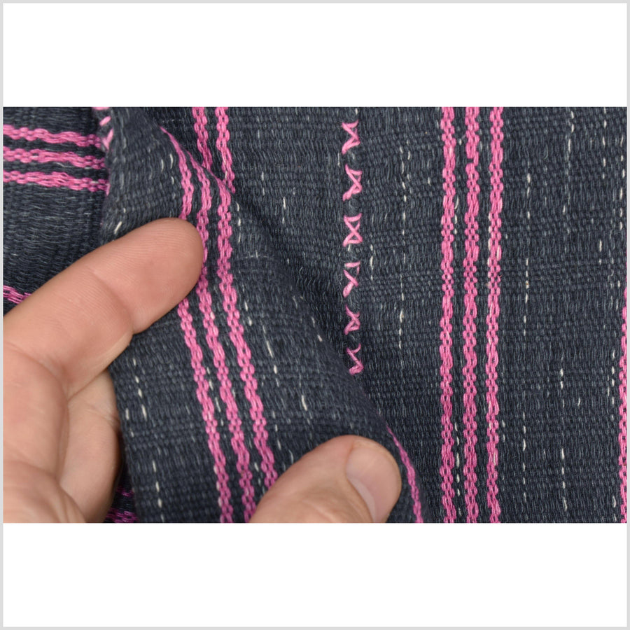 Natural organic dye cotton, handwoven neutral earth tone tribal textile, Karen Hmong fabric, Thai striped boho throw NN15