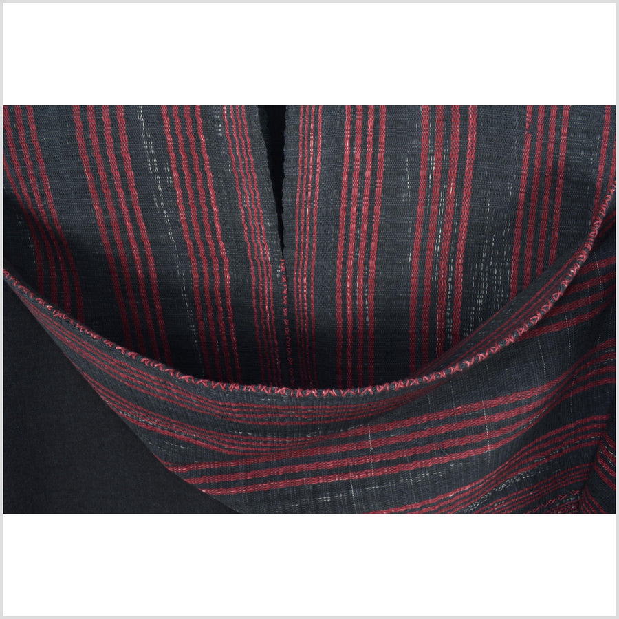 Natural organic dye cotton, handwoven neutral earth tone tribal textile, Karen Hmong fabric, Thai striped boho throw NN6