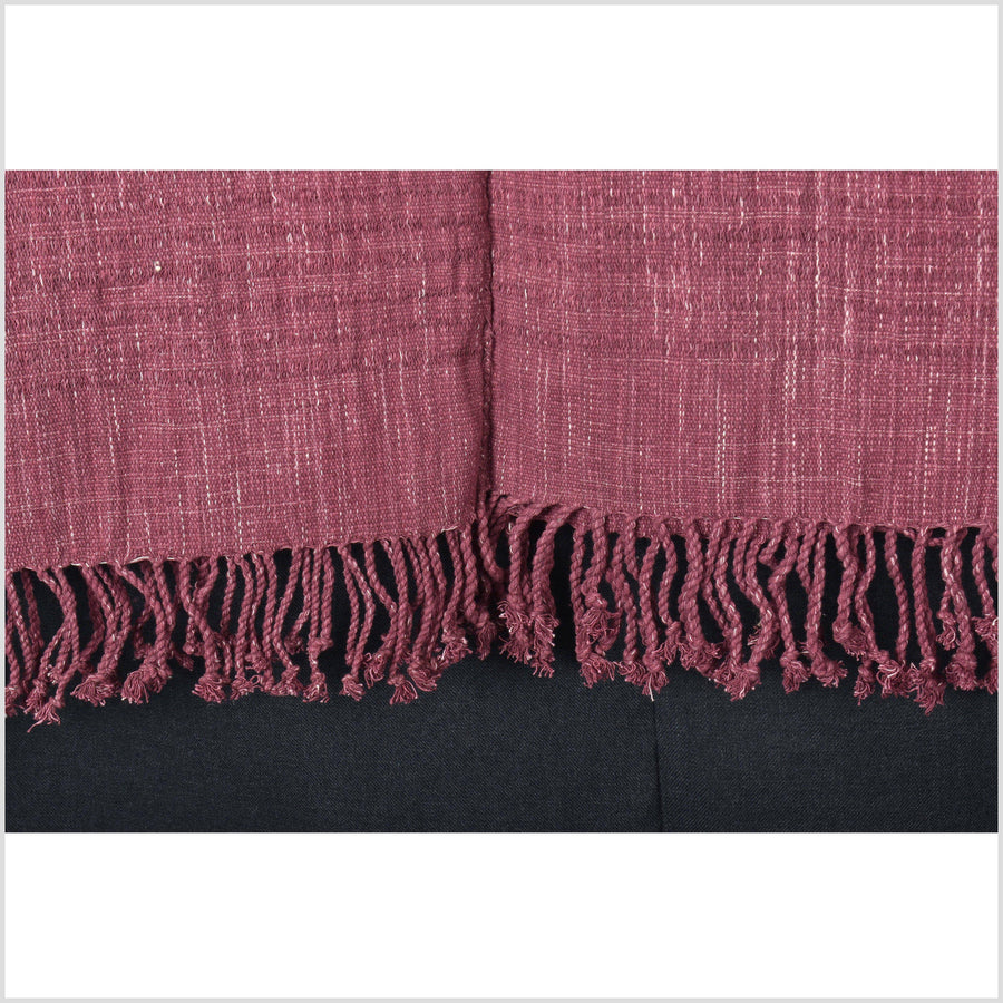 Natural organic dye cotton, handwoven neutral earth tone tribal textile, Karen Hmong fabric, Thai striped boho throw VV56