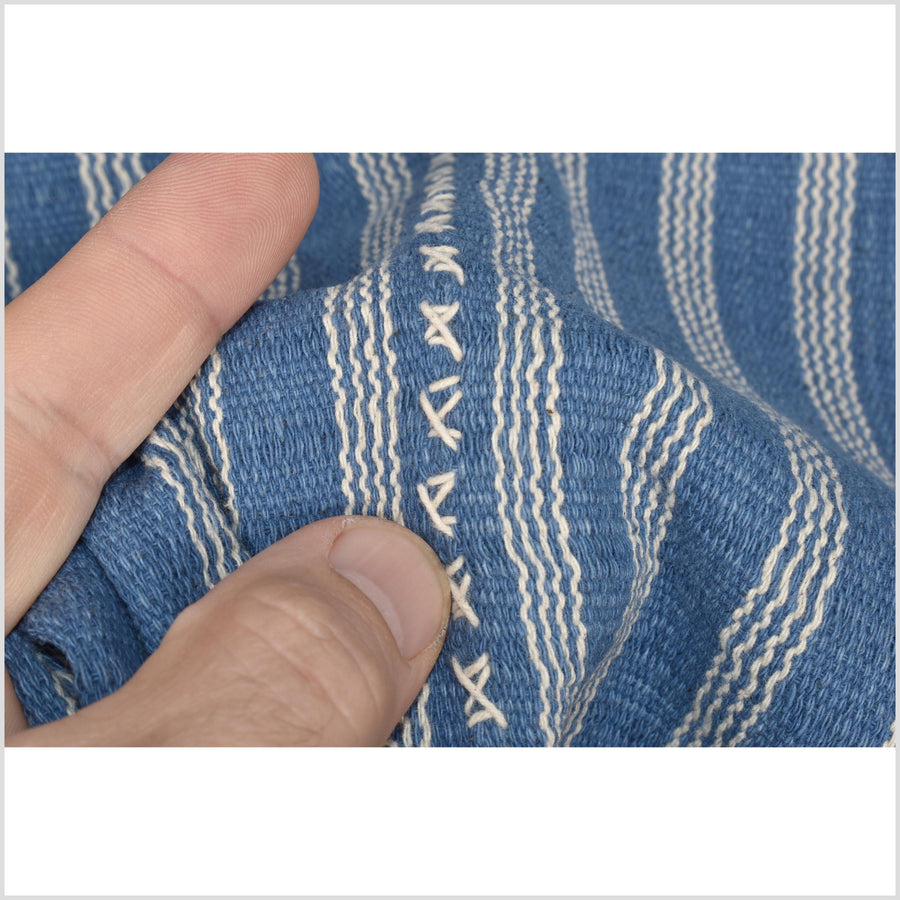 Natural organic dye cotton, handwoven neutral earth tone tribal textile, Karen Hmong striped runner, Thai boho throw NN47
