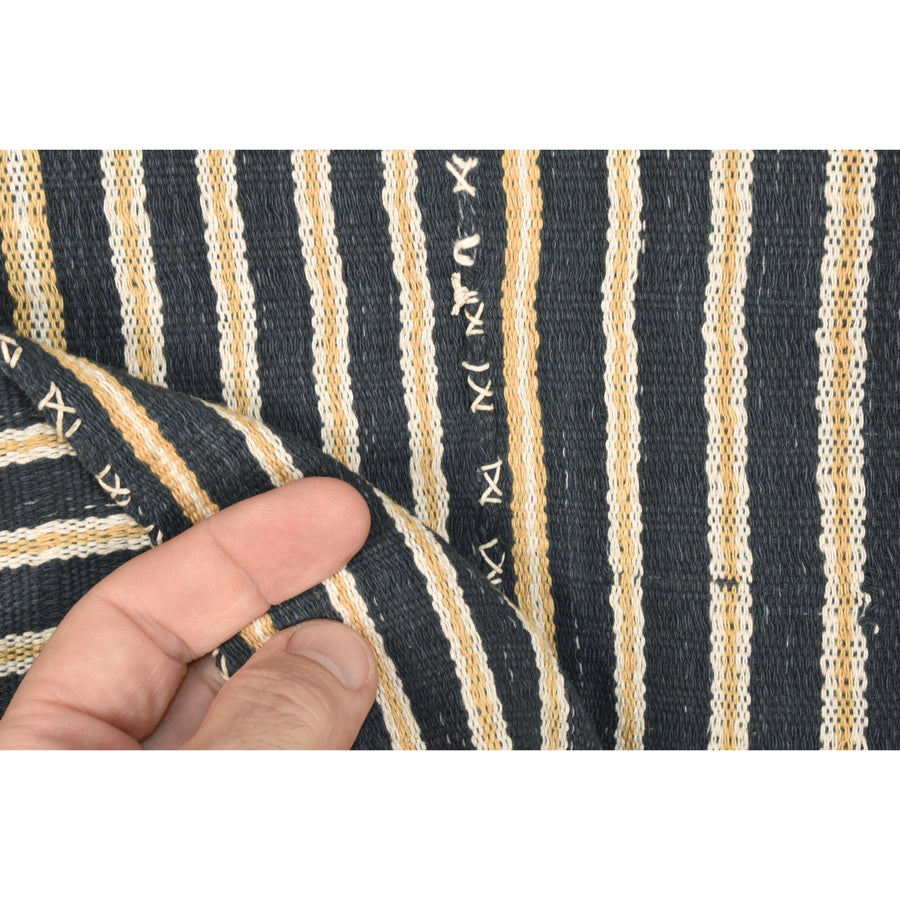 Natural organic dye cotton, handwoven neutral earth tone tribal textile, bohemian Hmong fabric, Thai striped boho throw OO24
