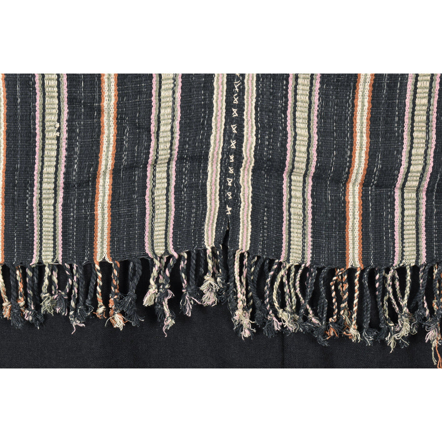 Natural organic dye cotton, handwoven neutral earth tone tribal textile, bohemian Hmong fabric, Thai striped boho throw OO26