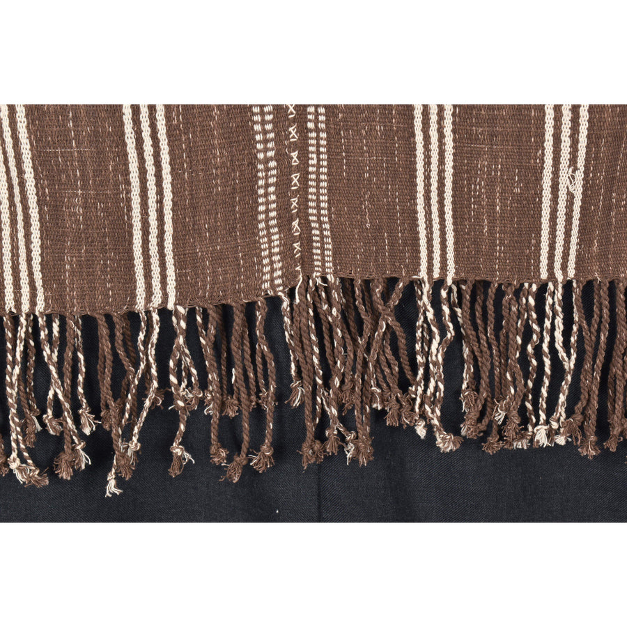 Natural organic dye cotton, handwoven neutral earth tone tribal textile, bohemian Hmong fabric, Thai striped boho throw OO6