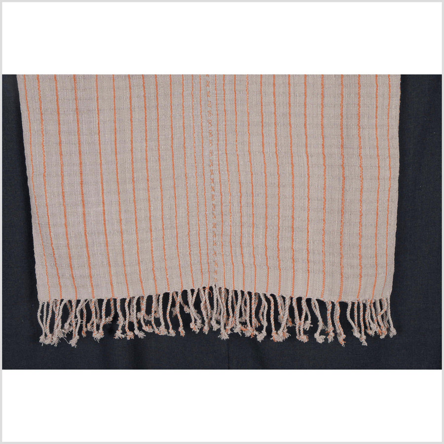 Natural organic dye cotton, handwoven neutral tribal textile, Karen Hmong fabric, Thai striped boho throw NM48