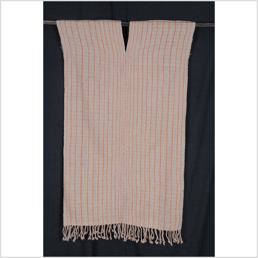 Natural organic dye cotton, handwoven neutral tribal textile, Karen Hmong fabric, Thai striped boho throw NM48
