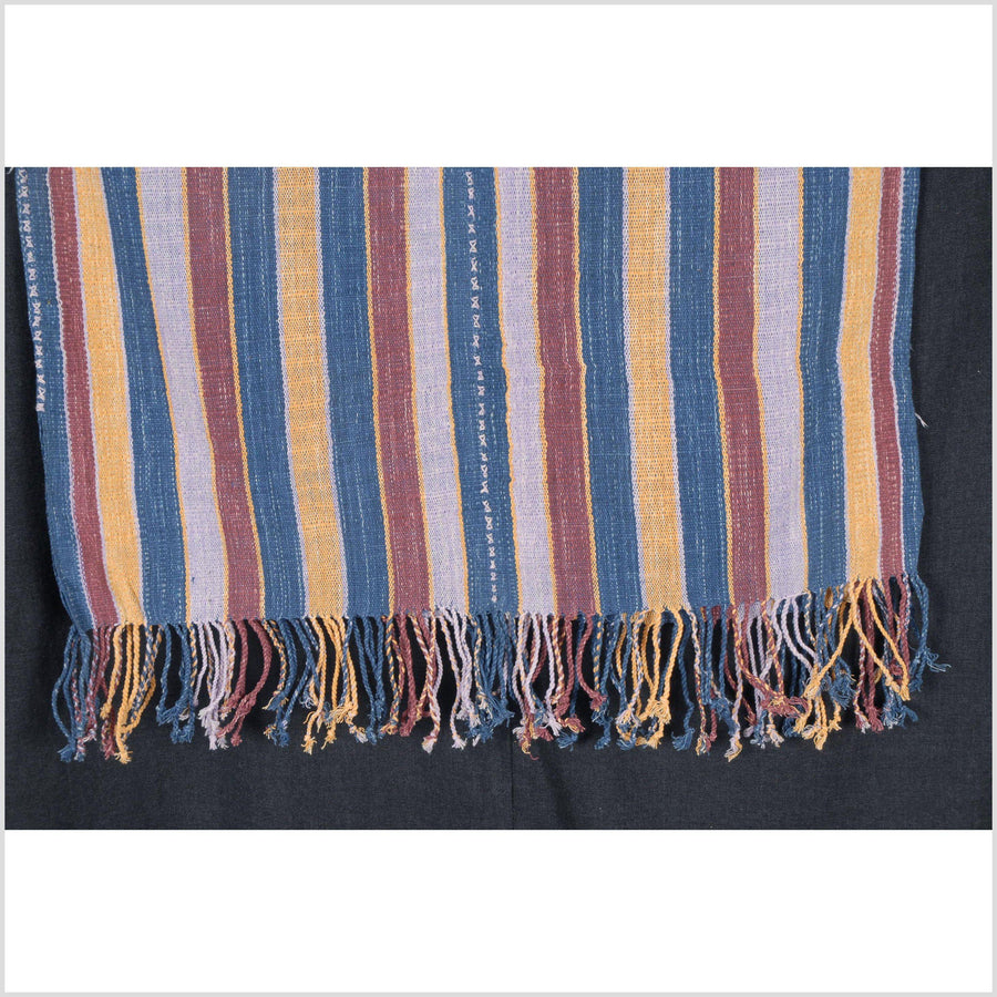 Natural organic dye cotton, handwoven rainbow tribal textile, Karen Hmong fabric, Thai striped boho throw NM98