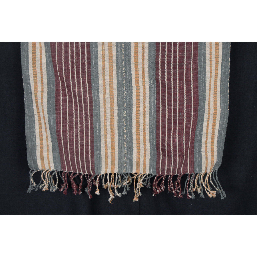 Natural organic dye cotton, handwoven tribal textile, Karen Hmong fabric, Thai striped boho throw NM19