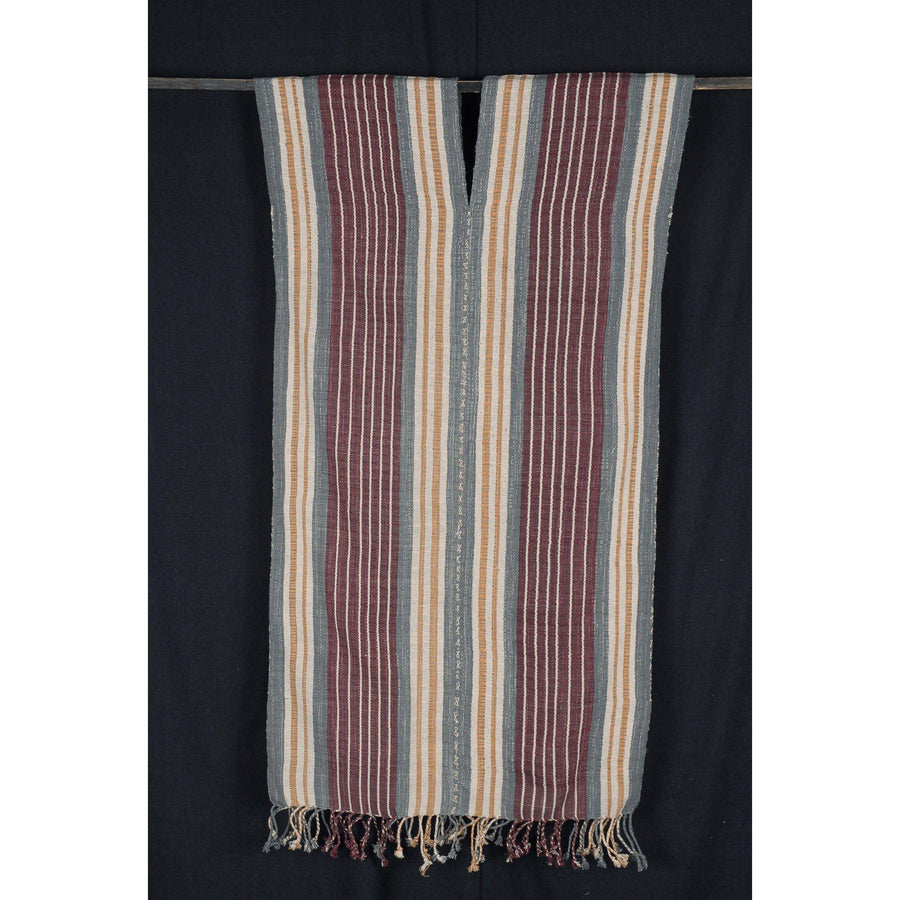 Natural organic dye cotton, handwoven tribal textile, Karen Hmong fabric, Thai striped boho throw NM19