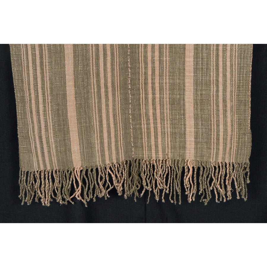 Natural organic dye cotton, handwoven tribal textile, Karen Hmong fabric, Thai striped boho throw NM21