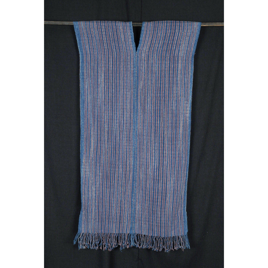 Natural organic dye cotton, handwoven tribal textile, Karen Hmong fabric, Thai striped boho throw NM23