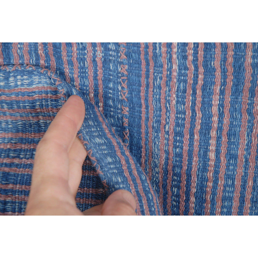 Natural organic dye cotton, handwoven tribal textile, Karen Hmong fabric, Thai striped boho throw NM23