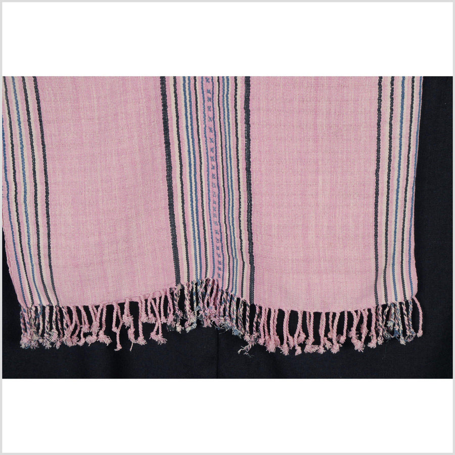 Natural organic dye cotton, handwoven tribal textile, Karen Hmong fabric, Thai striped boho throw NM42