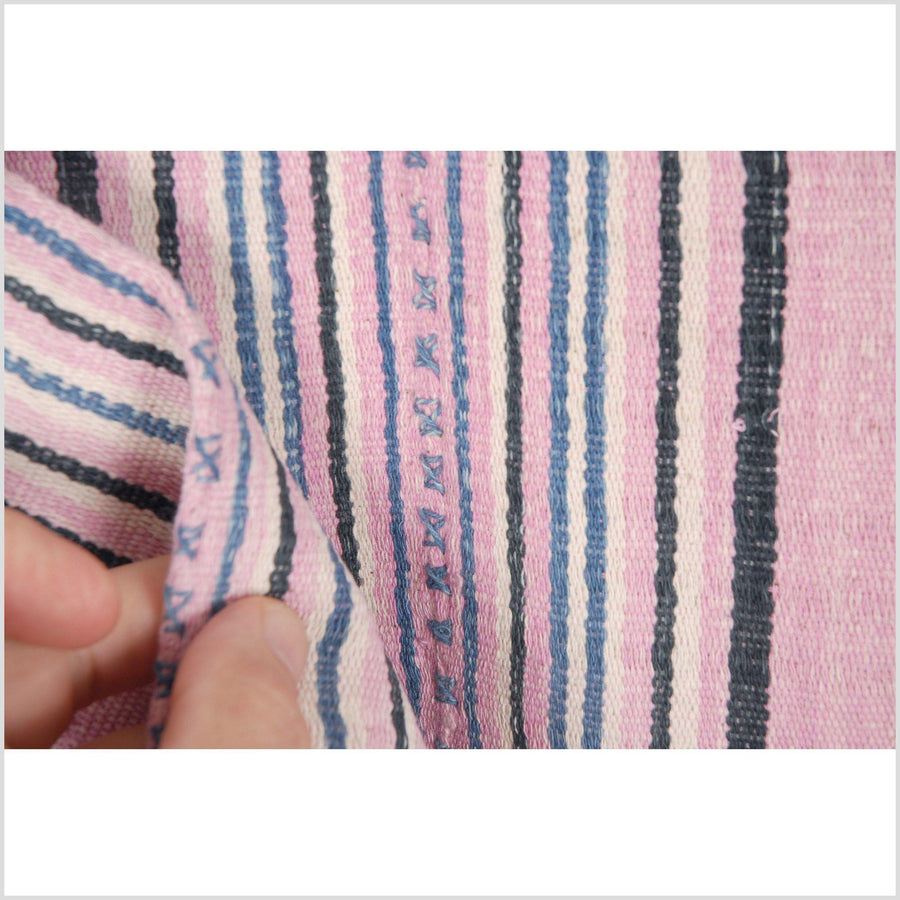 Natural organic dye cotton, handwoven tribal textile, Karen Hmong fabric, Thai striped boho throw NM42