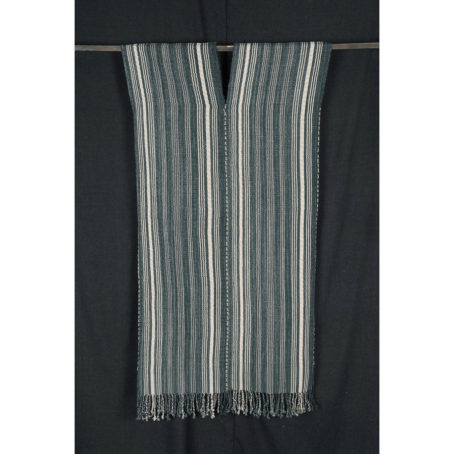 Natural organic dye tribal textile Karen Hmong fabric Thai hilltribe gray white stripe boho cotton NM18