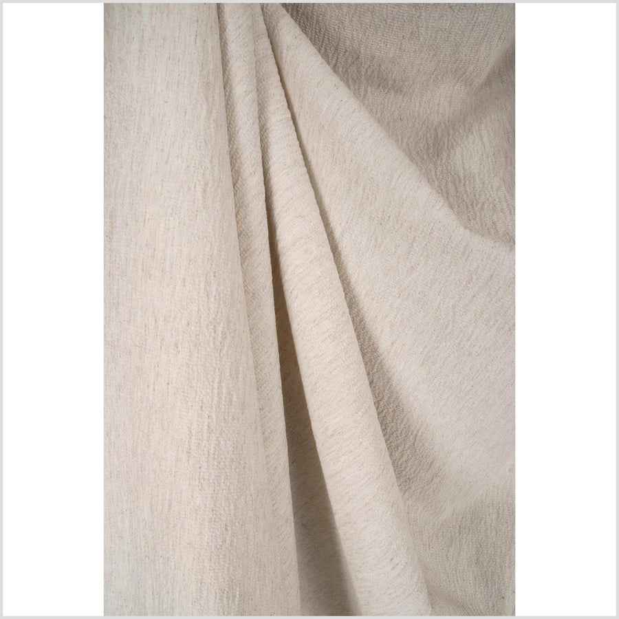 Natural, unbleached, neutral beige, cotton and linen fabric with a ribbed, ridged texture PHA18