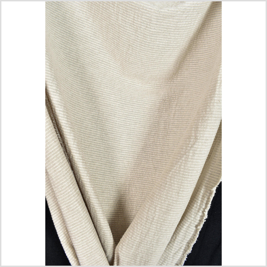 Natural, unbleached, neutral hemp linen cotton bamboo fabric, beige oatmeal with ribbed corduroy texture Thailand woven craft by yard PHA236