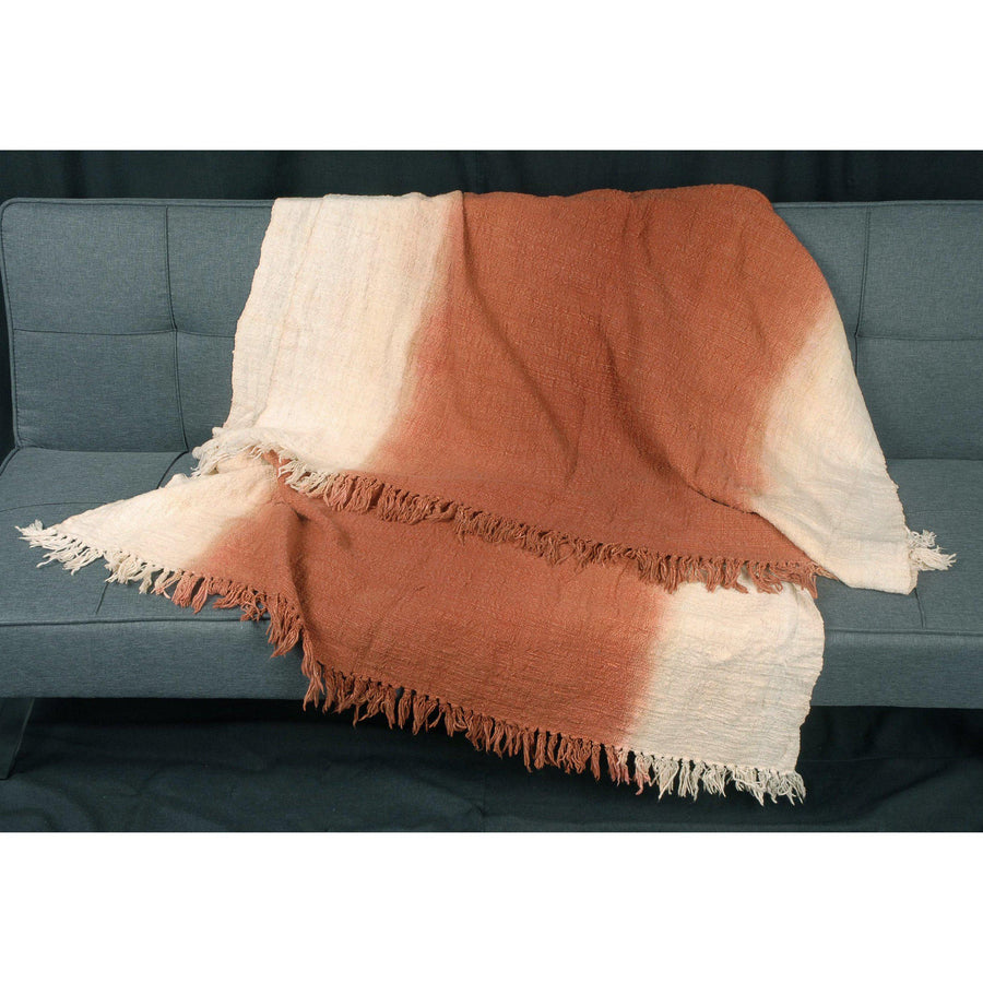 Natural vegetable dye handwoven cotton blanket burnt orange white cream neutral textile tapestry ethnic tribal home decor CE79