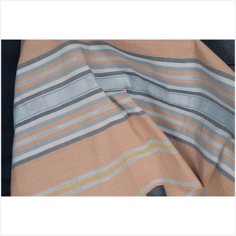 Natural vegetable dye handwoven cotton fabric pale Indonesian textile tapestry ethnic tribal home decor pale orange blue gray white yellor CE93
