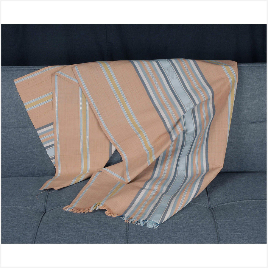 Natural vegetable dye handwoven cotton fabric pale Indonesian textile tapestry ethnic tribal home decor pale orange blue gray white yellor CE93