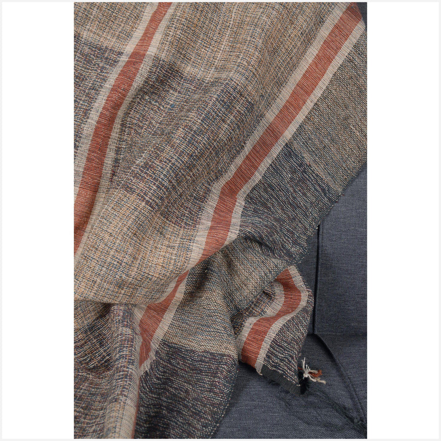 Natural vegetable dye handwoven cotton scarf neutral Indonesian textile tapestry ethnic tribal home decor beige gray orange brown CE83