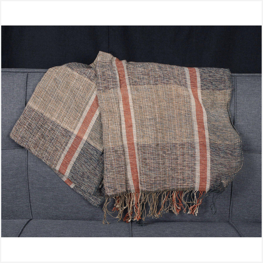 Natural vegetable dye handwoven cotton scarf neutral Indonesian textile tapestry ethnic tribal home decor beige gray orange brown CE83