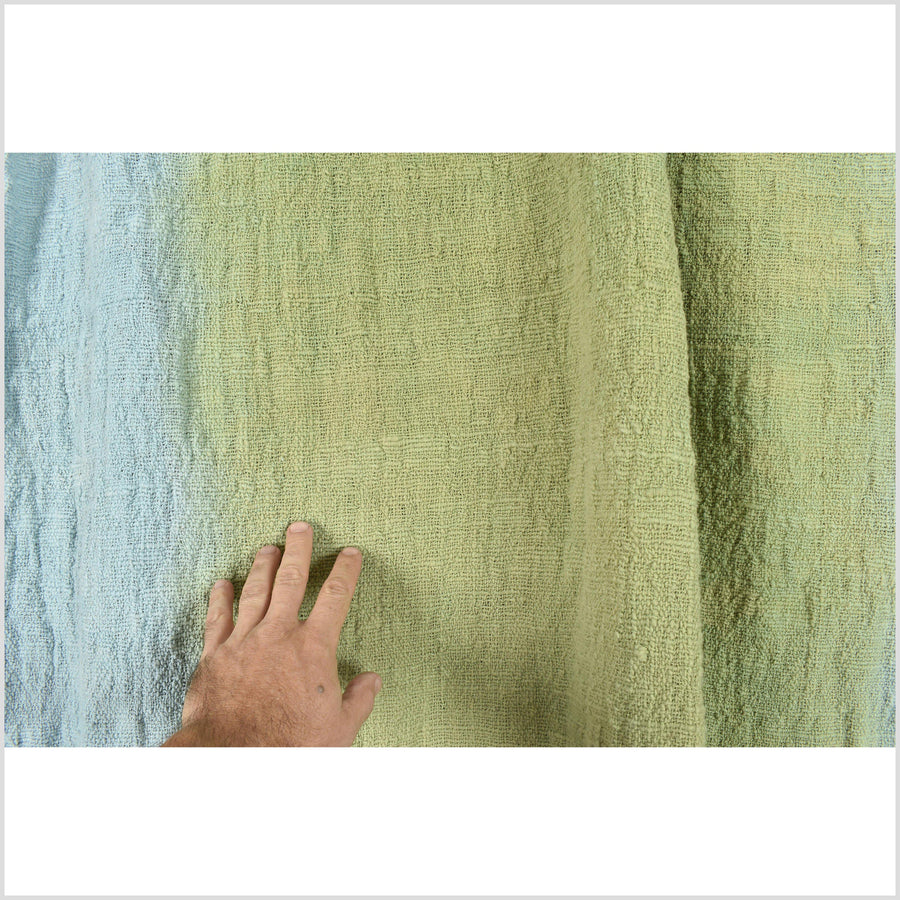 Natural vegetable dye handwoven hand loomed cotton blanket, pale blue Spring green Indonesian textile tapestry ethnic tribal home decor ZV92