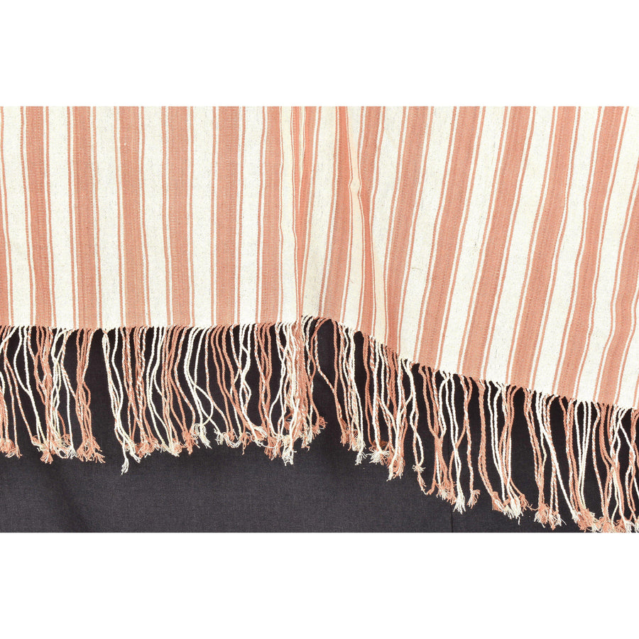 Natural vegetable dye warm off-white and salmon stripe Chin Miao Hmong handwoven heavy cotton textile fabric. Karen hill tribe home decor PO114