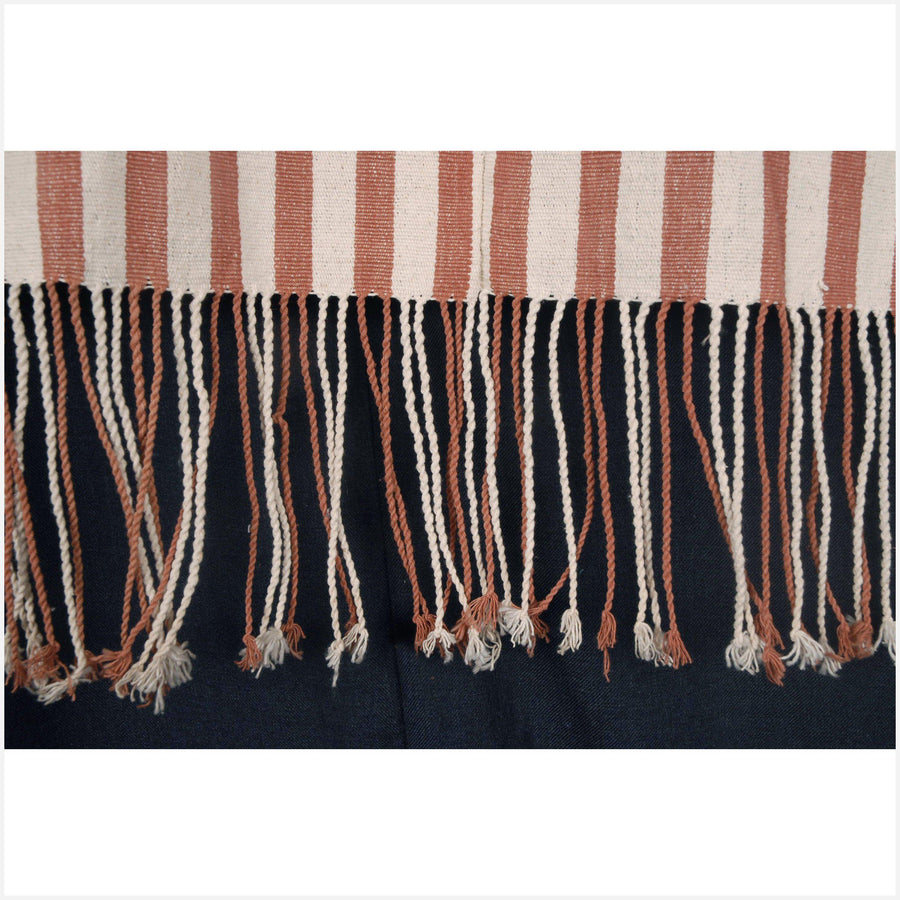 Natural vegetable dye white cream brown rust stripe Chin Miao Hmong handwoven cotton textile tapestry ethnic tribal fabric CE79