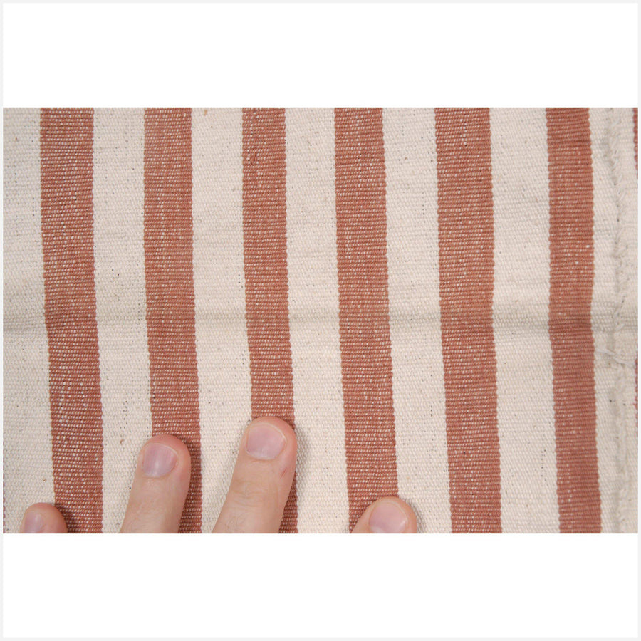 Natural vegetable dye white cream brown rust stripe Chin Miao Hmong handwoven cotton textile tapestry ethnic tribal fabric CE79