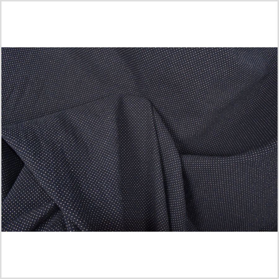 Navy blue indigo with sepia polka dots / dashes lightweight plain weave cotton fabric, per yard PHA51