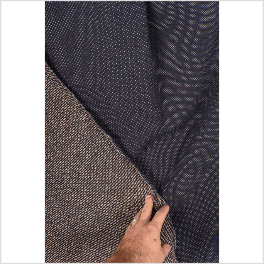 Navy blue indigo with sepia polka dots / dashes lightweight plain weave cotton fabric, per yard PHA51
