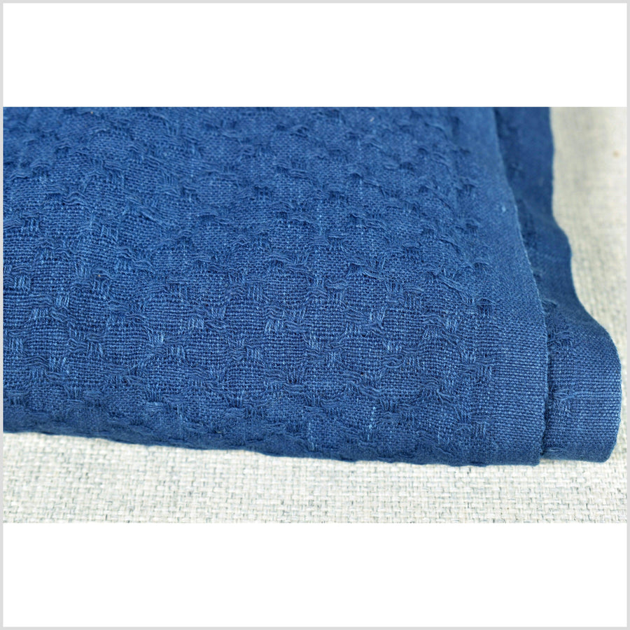 Navy, cobalt blue, honeycomb pattern handwoven cotton fabric, light-weight, soft, quilted, double-layer, material, Thailand woven by the yard PHA337