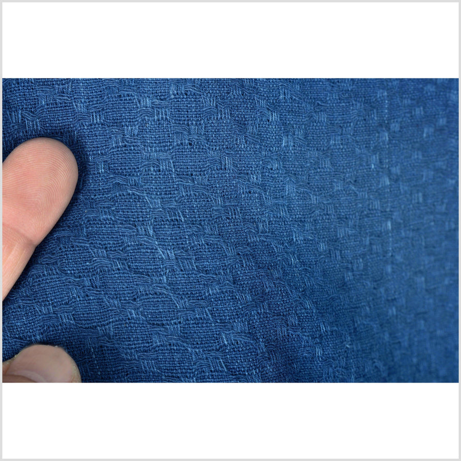 Navy, cobalt blue, honeycomb pattern handwoven cotton fabric, light-weight, soft, quilted, double-layer, material, Thailand woven by the yard PHA337