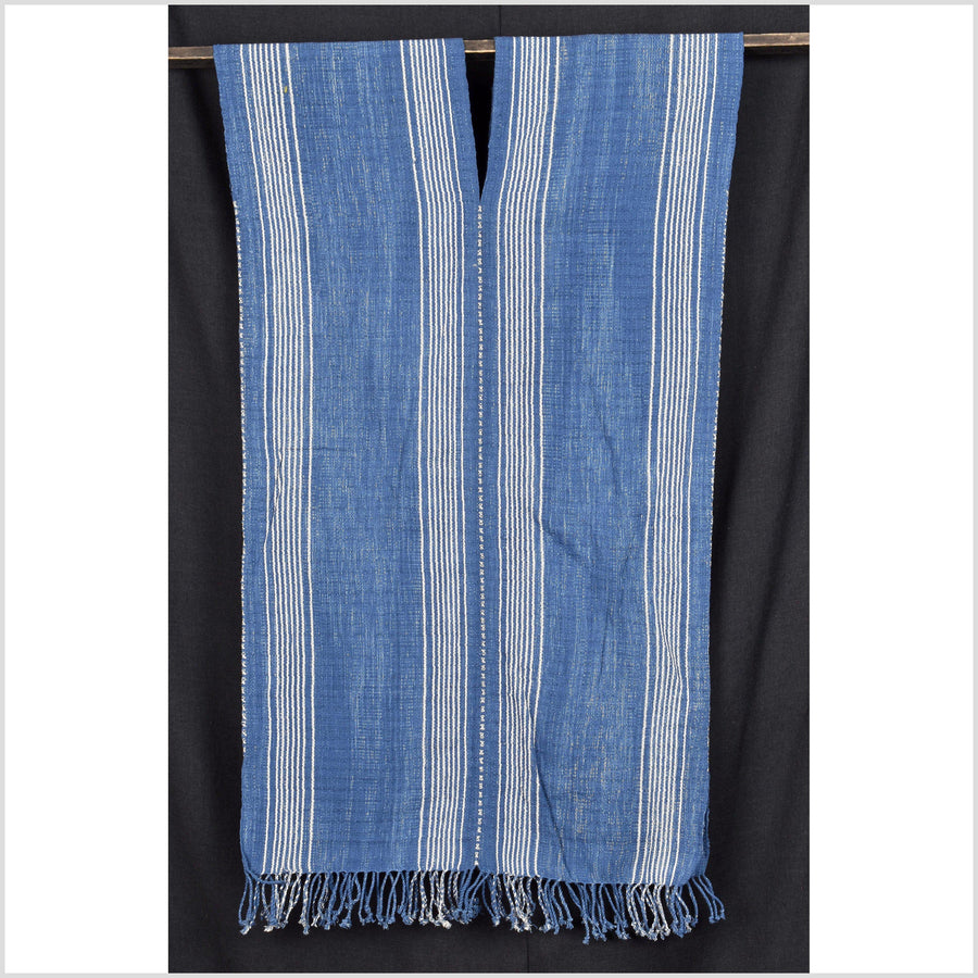 Navy indigo blue, white stripe, natural organic dye cotton, handwoven tribal textile, Karen Hmong fabric, Thai bohemian throw MQ68